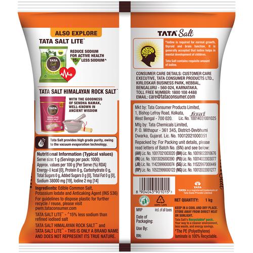 Tata Salt Vacuum Evaporated Iodised Edible Common Salt, 1 kg Pouch