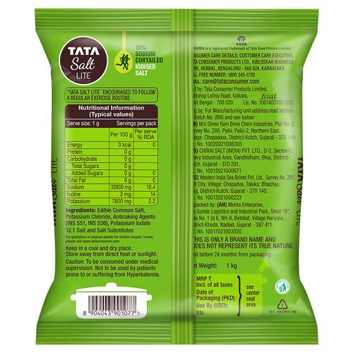 Tata Salt Lite - 15% Low Sodium Iodised Salt, For Healthy Lifestyle, 1 kg Pouch