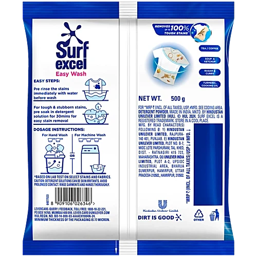 Surf Excel Easy Wash Detergent Powder, 500 g