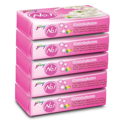 Godrej No.1 Jasmine & Milk Cream Bathing Soap, 100 g (Pack of 5)
