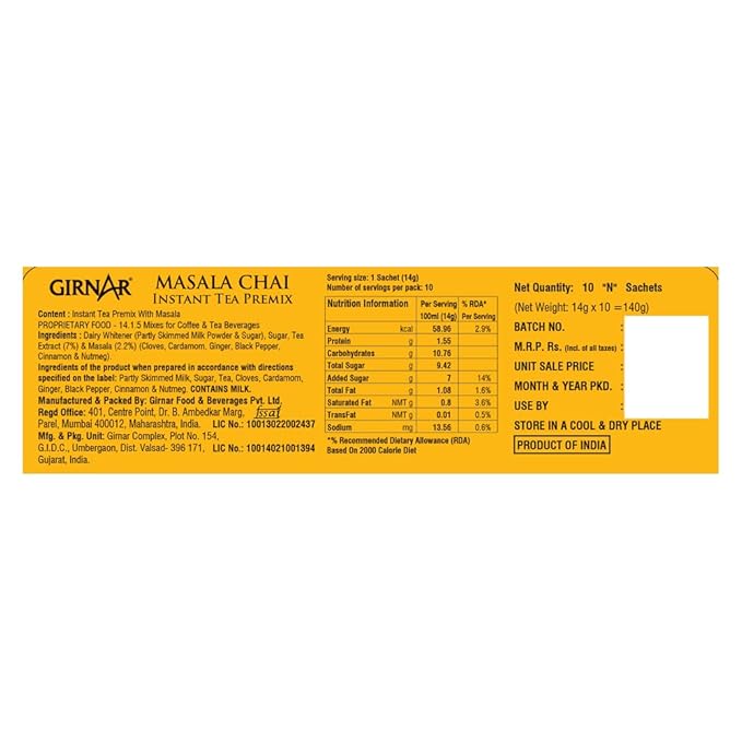 Girnar Chai Instant Premix With Masala (10 Sachets) 140g