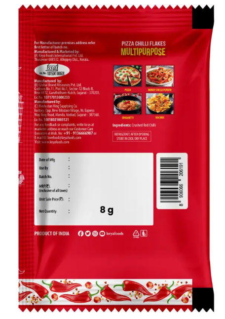 Keya Pizza chilli flakes 8 g sachet- Pack of 5