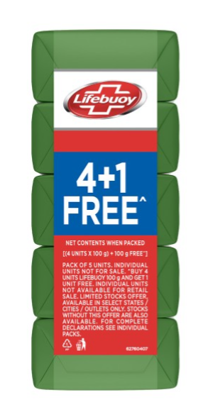 Lifebuoy Nature Protect Neem & Aloe Vera Soap - Buy 4 Get 1 Free - 100g Each