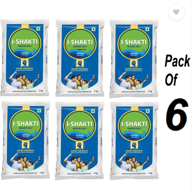 Tata Pack Of 6 (1 Kg X 6) I Shakti Refined Free Flow Iodized Salt
