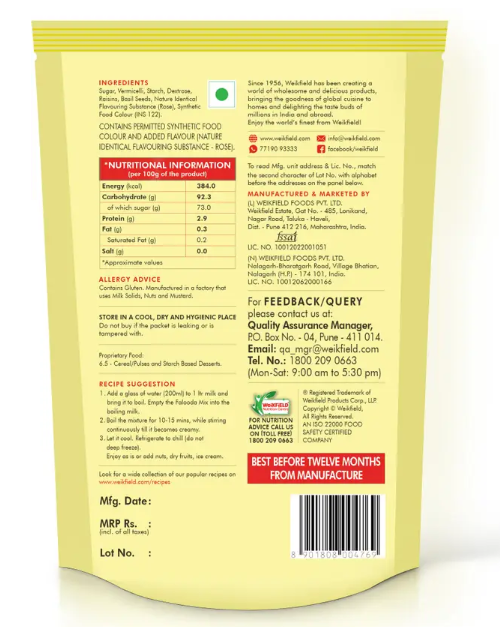 WeiKFiELD Instant Falooda Mix Rose Flavor pouch 200 g