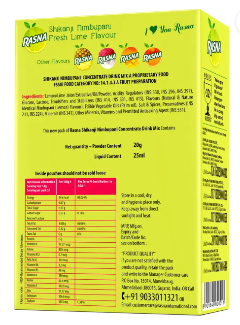 Rasna Shikanji Nimbupani (32 Glasses) (25 ml, 20 g)