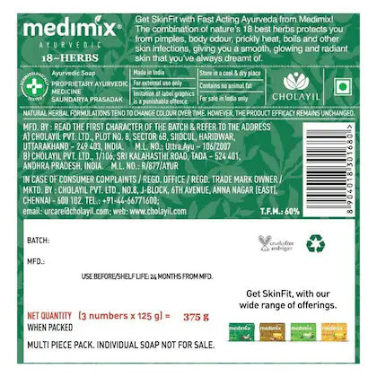 Medimix Ayurvedic 18-Herbs Classic Soap 125 g (Pack of 3)