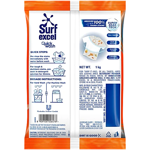Surf Excel Quick Wash Detergent Powder, 1 kg