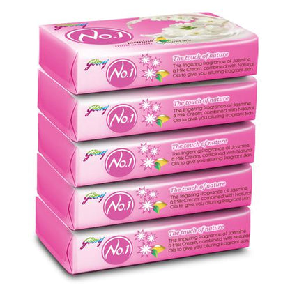 Godrej No.1 Jasmine & Milk Cream Bathing Soap, 100 g (Pack of 5)