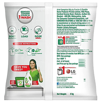 Ariel Complete Detergent Powder - Removes 100 Tough Stains In 1 wash, 4 kg