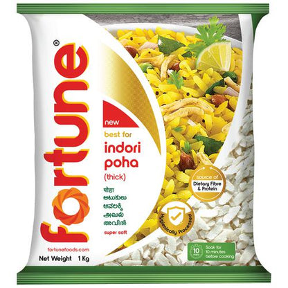 Fortune Indori Poha - Thick, Super Soft, Source Of Dietary Fibre & Protein, 1 kg