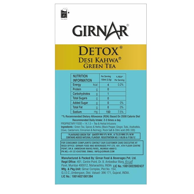 Girnar Detox Green Tea - Desi Kahwa (36 Tea Bags) 90 gm