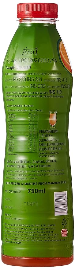 Guruji Orange Squash, 750ml