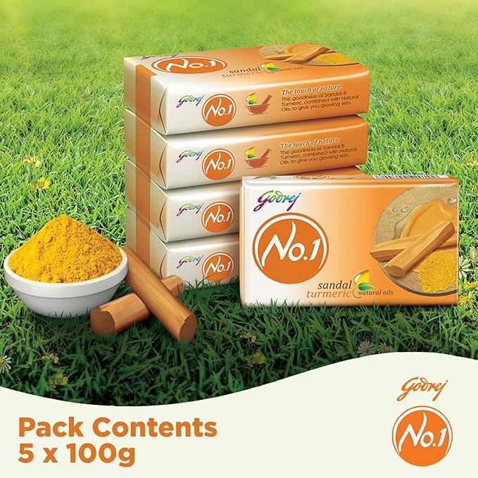 Godrej No.1 Bathing Soap Sandal & Turmeric Combo Pack of 5 (100g each)