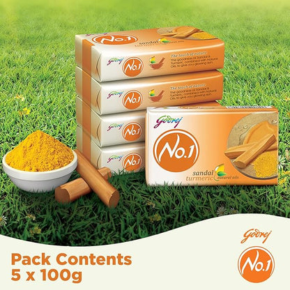 Godrej No.1 Bathing Soap Sandal & Turmeric Combo Pack of 5 (100g each)