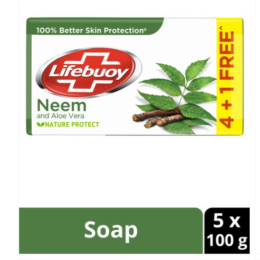 Lifebuoy Nature Protect Neem & Aloe Vera Soap - Buy 4 Get 1 Free - 100g Each