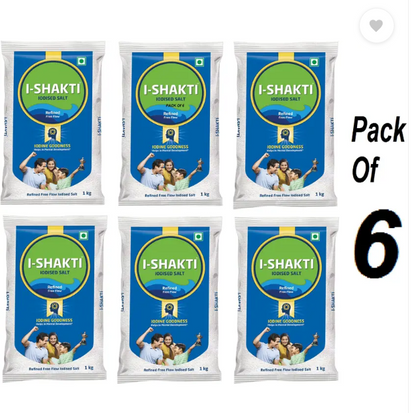 Tata Pack Of 6 (1 Kg X 6) I Shakti Refined Free Flow Iodized Salt