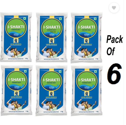 Tata Pack Of 6 (1 Kg X 6) I Shakti Refined Free Flow Iodized Salt