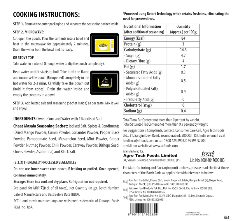 Act II Sweet Corn - Chaat Masala - 151.9g