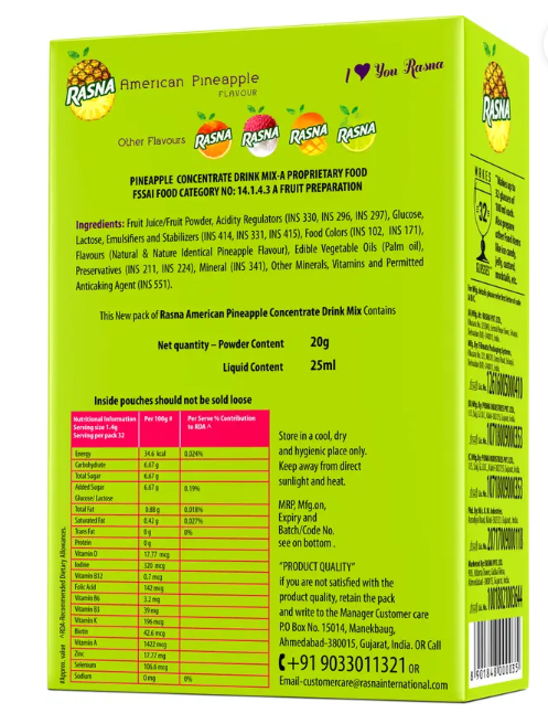 Rasna American Pineapple (32 Glasses)  (25 ml, 20 g)
