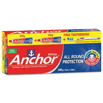 Anchor White All Round Protection Toothpaste 400 g (With Free Toothbrush)