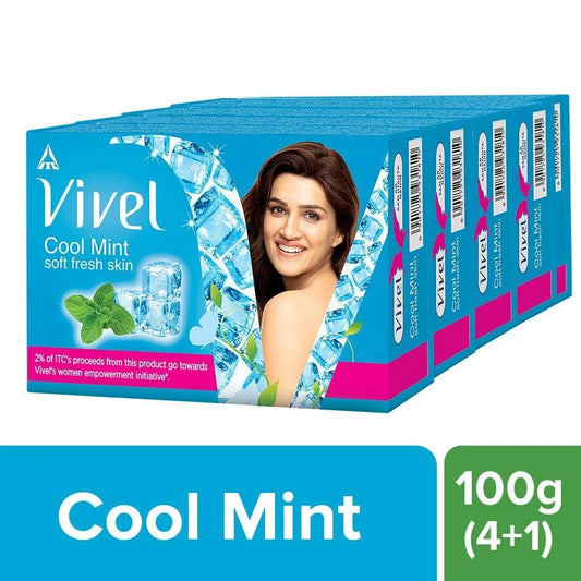 Vivel Cool Mint Bathing bar, Soft Fresh Skin with Menthol, 100gx4+1