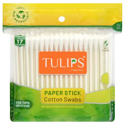 Tulips Paper Sticks Eco-Friendly Cotton Swabs 100's