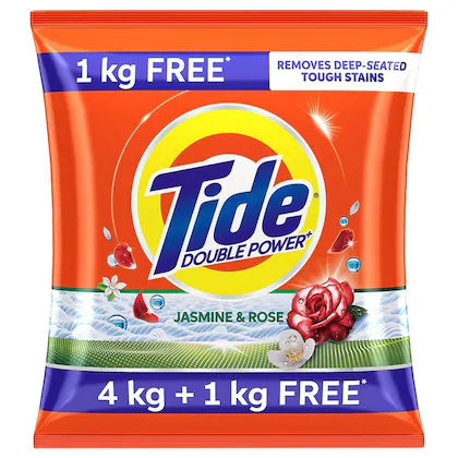 Tide Plus Double Power Jasmine & Rose Detergent Powder 4 kg (Get 1 kg Free)