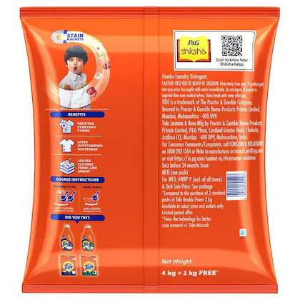 Tide Plus Double Power Jasmine & Rose Detergent Powder 4 kg (Get 1 kg Free)